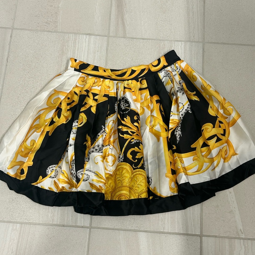 Versace Black, Gold, and White Skater Skirt